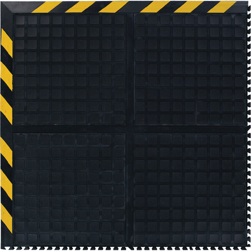 M+A Matting 447205100 Hog Heaven III Comfort Modular Corner Tile, Corrugated, 3-1/3' x 3-1/3' x 3/4", Black/Yellow, Nitrile