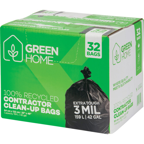 Polykar GH-3348 Green Home Garbage Bags, Strong, 33" W x 48" L, 3 mils, Black, 159 L (42 Gal.) Capacity