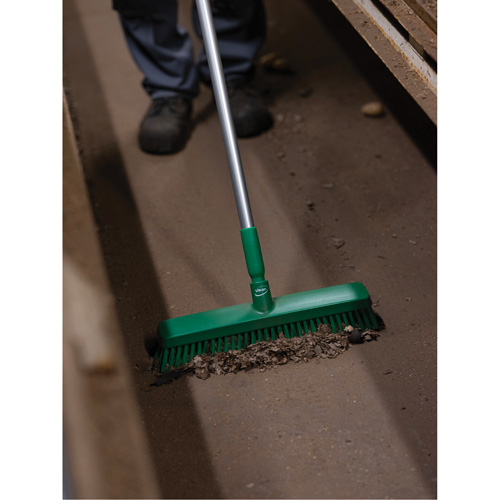 Vikan 31752 Push Broom Head, Fine/Stiff Bristles, 16-1/2", Polyester/Polypropylene, Green