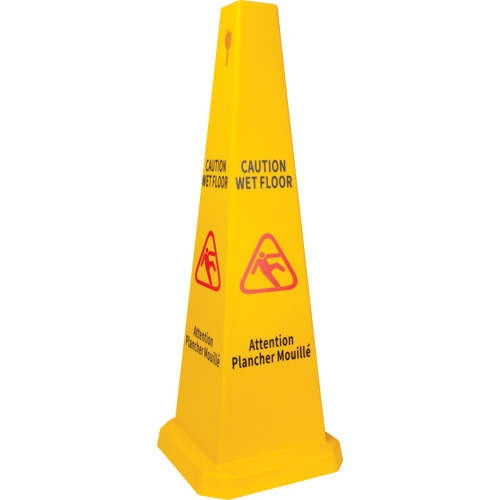 Produits d’entretien RMP JQ488 C&ocirc;ne d'avertissement de plancher mouill&eacute;, Bilingue avec pictogramme