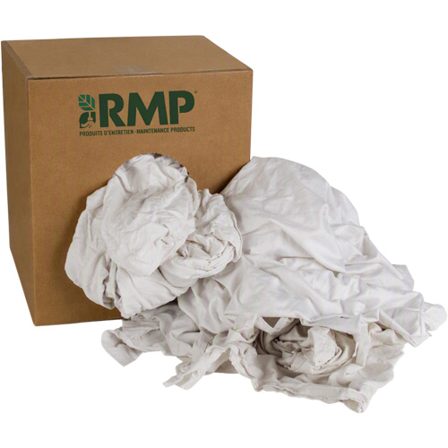 Produits d’entretien RMP JQ782 Chiffons recycl&eacute;s, Coton, Blanc, 10 lb