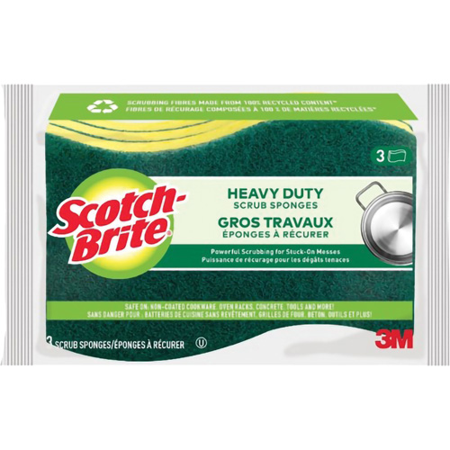 3M HD-3-12-CA Scotch-Brite&reg; Heavy Duty Scrub Sponge, Scrubbing, 2-3/5" W x 4-2/5" L