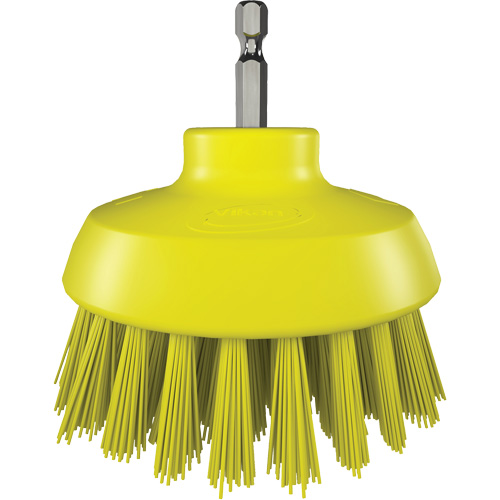 Vikan 87006 HyDrive Round Drill Brush, Extra Stiff Bristles, 3-1/10" Long, Yellow