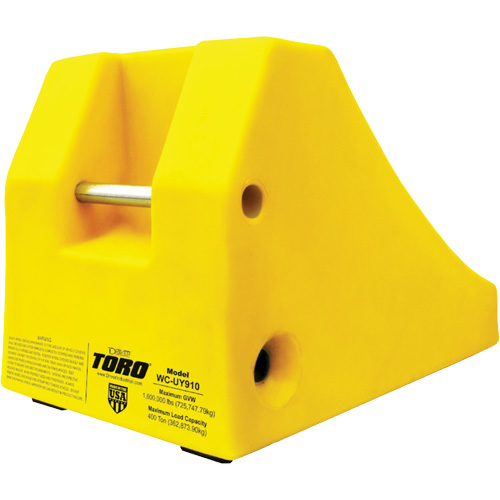 TORO WC-UY910 Cale-roue pour &eacute;quipement lourd de 400 tonnes avec poign&eacute;e et trou, Ur&eacute;thane, Jaune