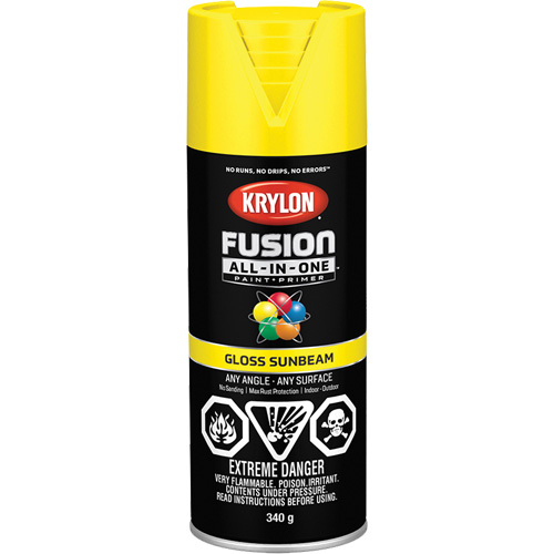 Krylon Industrial 427250007 Peinture &agrave; pulv&eacute;riser tout en un Fusion, Jaune rayon de soleil, Brillant, 12 oz, Canette a&eacute;rosol