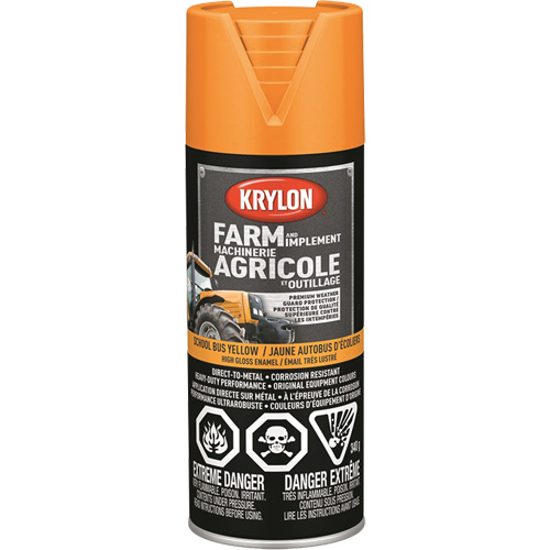 Krylon Industrial 419570008 Farm & Implement Spray Paint, School Bus Yellow, High-Gloss, 340 g, Aerosol Can