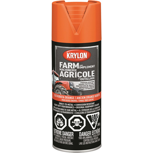 Krylon Industrial 419460008 Peinture en a&eacute;rosol pour la ferme et l'&eacute;quipement, Orange des anciens &eacute;quipements Kubota, Tr&egrave;s brillant, 340 g, Canette a&eacute;rosol
