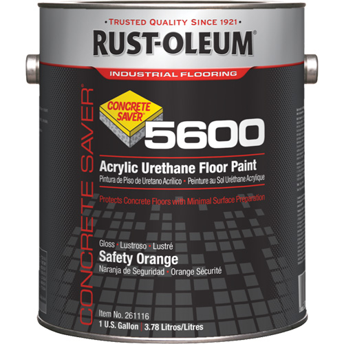 Rust-Oleum 261116 Concrete Saver 5600 System Acrylic Urethane Floor Paint, Safety Orange, Gloss, Gallon