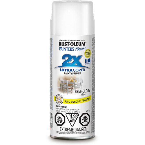 Rust-Oleum 268418 Peinture &agrave; pouvoir couvrant &eacute;lev&eacute; Painter's Touch, Blanc, Semi-brillant, Canette a&eacute;rosol