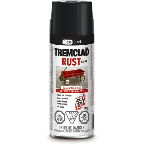 Rust-Oleum 27026B522 Tremclad&reg; Oil Based Rust Paint, Black, Gloss, Aerosol Can