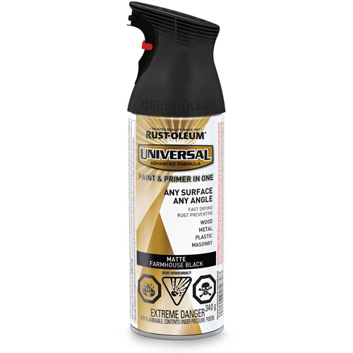 Rust-Oleum 335052 Universal&reg; Enamel Paint & Primer In One, Farmhouse Black, Matte, Aerosol Can
