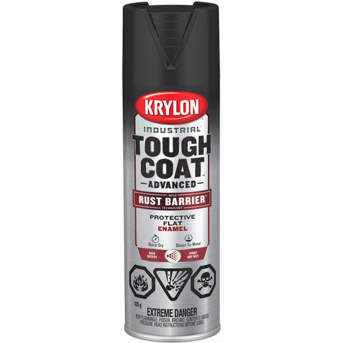 Krylon Industrial 400789008 Tough Coat&reg; Advanced Paint with Rust Barrier Technology, Black, Flat, 425 g, Aerosol Can