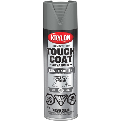 Krylon Industrial 400829008 Peinture Tough Coat avec technologie Rust Barrier, Appr&ecirc;t gris, Ultra-mat, 425 g, Canette a&eacute;rosol