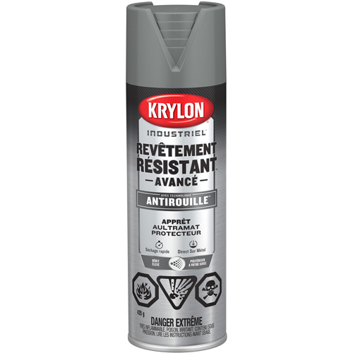 Krylon Industrial 400829008 Peinture Tough Coat avec technologie Rust Barrier, Appr&ecirc;t gris, Ultra-mat, 425 g, Canette a&eacute;rosol