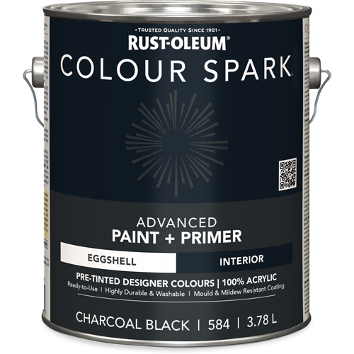 Rust-Oleum 374074 Colour Spark Interior Pre-Tinted Paint + Primer Wall Paint, Charcoal Black, Eggshell, 3.78 L, Gallon