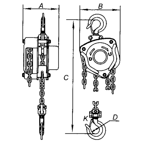 KLETON LS534 Chain Hoist, 10' Lift, 1000 lbs. Capacity, Alloy Steel Chain
