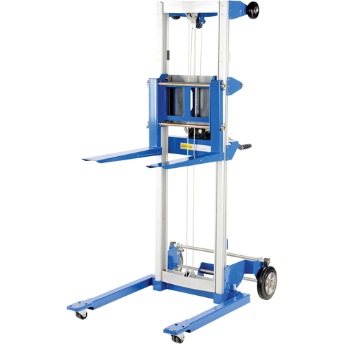 Vestil A-LIFT-S-HP Fork Lift Stacker, Hand Winch Operated, 400 lbs. Capacity, 98" Max Lift
