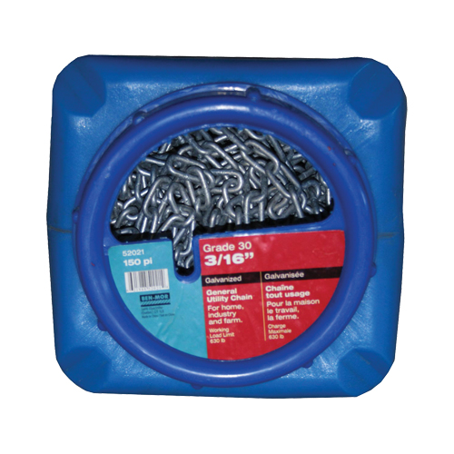 Ben-Mor 52021 Hot-Dipped Galvanized Chains, Carbon Steel, 3/16" x 150' (45.7 m) L, Grade 30, 630 lbs. (0.315 tons) Load Capacity