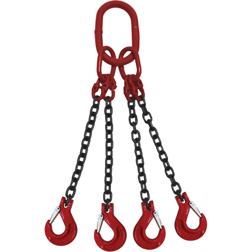 Vanguard Steel QOS803860 Chain Sling, Grade 80 Chain, Quadruple Legs, Oblong & Slip Hooks, 3/8" x 5'
