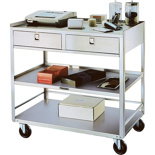 Lakeside Material Handling 474 Stainless Steel Equipment Stands, 300 lbs. Capacity, Stainless Steel, 20"/20-1/8" x W, 35" x H, 37"/36-3/8" D, Knocked Down, 2 Drawers