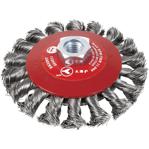 JET 554316 Knot Twisted Conical Bevel Brush, 6" Dia., 0.02" Fill, 5/8"-11 Arbor, Steel