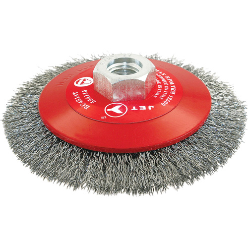 JET 554115 High-Performance Bevel Crimped Conical Brush, 4-1/2" Dia., 0.014" Fill, 5/8"-11 Arbor, Steel
