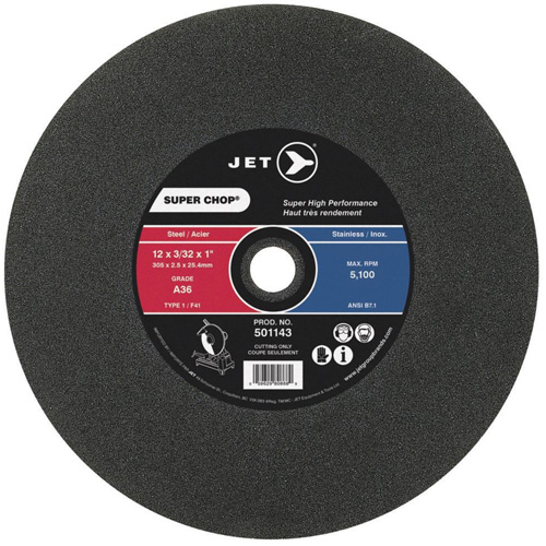 JET 501149 Meule &agrave; tronçonner Super Chop, 16" x 7/64", Arbre de 1", Type 1, 3700 Tr/min
