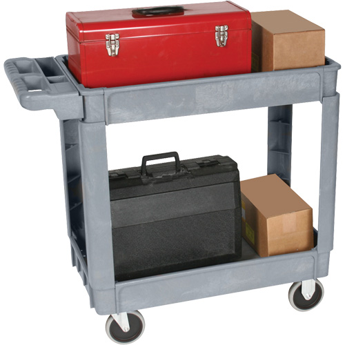 Wesco 270434 Deluxe Utility Cart, 2 Tiers, 25" x 35-1/2" x 43.5"/43-1/2", 550 lbs. Capacity