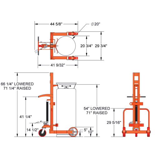 Wesco 240250 Hydraulic Large Liquid Gas Cylinder Cart HLCC, Polyurethane Wheels, 20" W x 20" D Base, 1000 lbs.