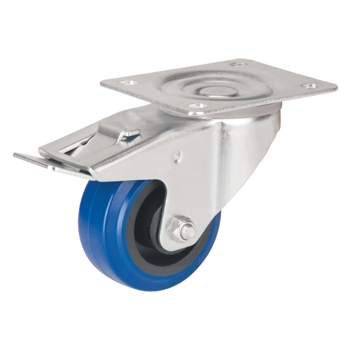 KLETON MO513 Blue Caster, Swivel with Brake, 3" (76 mm), Rubber, 285 lbs. (129 kg.)