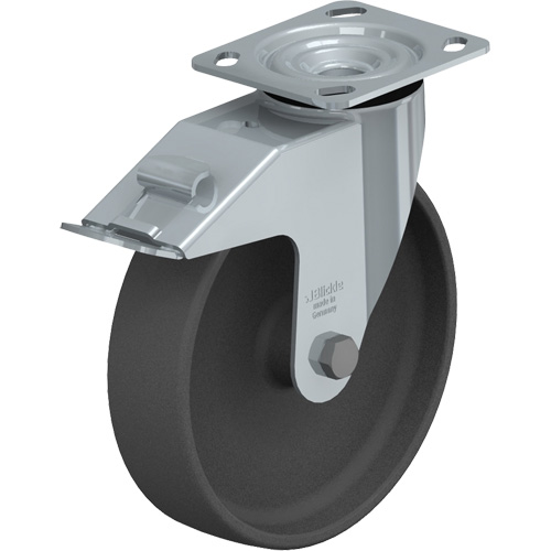 Blickle LE-POG 200G-14-FI Roulette r&eacute;sistante aux chocs, Pivotant avec frein, 8" (203,2 mm), Nylon, 660 lb (300 kg)