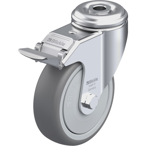 Blickle LKRA-TPA 101KF-FI High-Quality Thermoplastic Elastomer Caster, Swivel with Brake, 4" (102 mm) Dia., 240 lbs. (108 kg.) Capacity
