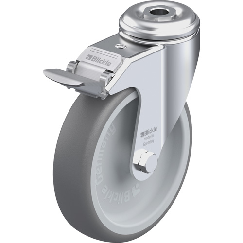 Blickle LKRA-TPA 126G-FI High-Quality Thermoplastic Elastomer Caster, Swivel with Brake, 5" (127 mm) Dia., 265 lbs. (120 kg.) Capacity
