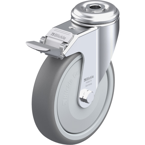 Blickle LKRA-TPA 126KF-FI High-Quality Thermoplastic Elastomer Caster, Swivel with Brake, 5" (127 mm) Dia., 265 lbs. (120 kg.) Capacity