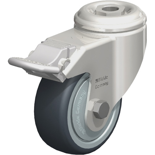 Blickle LKRXA-TPA 80KFD-FI Stainless Steel Thermoplastic Elastomer Caster, Swivel with Brake, 3-1/8" (79.5 mm) Dia., 220 lbs. (100 kg.) Capacity