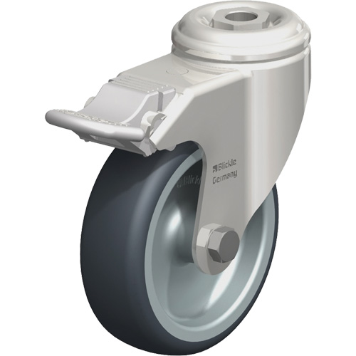 Blickle LKRXA-TPA 101G-FI Roulette en &eacute;lastom&egrave;re thermoplastique acier inoxydable, Pivotant avec frein, Diam&egrave;tre 4" (102 mm), Capacit&eacute; 240 lb (108 kg)