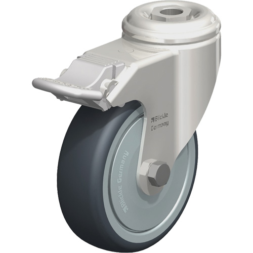 Blickle LKRXA-TPA 101KFD-FI Stainless Steel Thermoplastic Elastomer Caster, Swivel with Brake, 4" (102 mm) Dia., 240 lbs. (108 kg.) Capacity