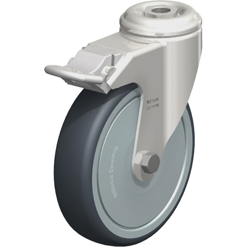 Blickle LKRXA-TPA 126KFD-FI Stainless Steel Thermoplastic Elastomer Caster, Swivel with Brake, 5" (127 mm) Dia., 265 lbs. (120 kg.) Capacity