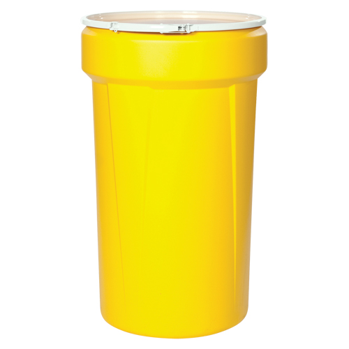 Eagle Mfg. 1601 Baril emboîtable en poly&eacute;thyl&egrave;ne, 30 gal. US (25 gal. imp.), Dessus ouvert, Jaune