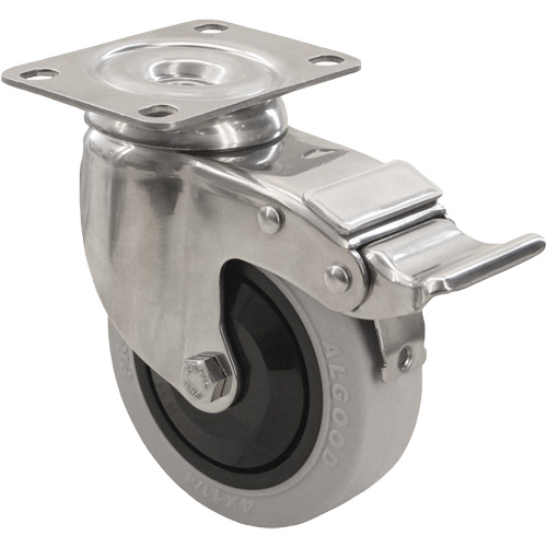 Algood S2349-A27D-UG-DLB 2309 Caster with Double Locking Brake, Swivel with Brake, 4" (101.6 mm), Envirothane Grey, 350 lbs. (158.8 kg.)