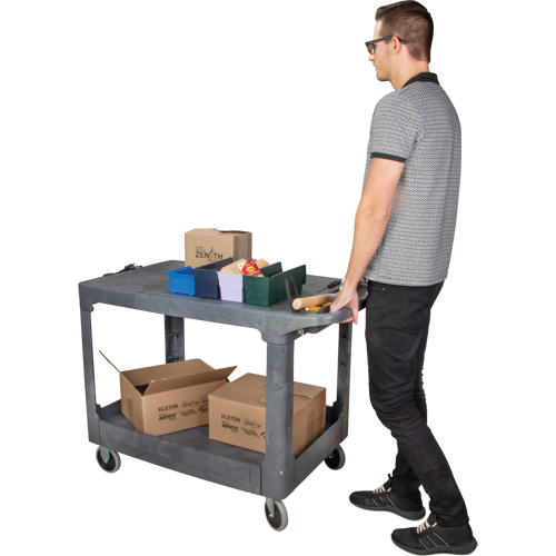KLETON MP642 Flat-Shelf Utility Service Cart, 2 Tiers, 25-1/4" x 32-1/4" x 44", 550 lbs. Capacity