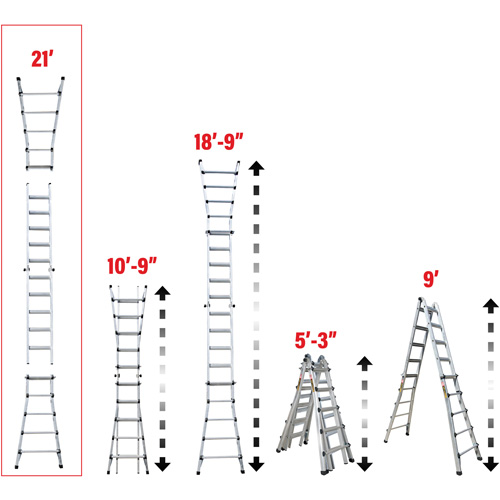 Metaltech E-MTL7200AL Telescoping Multi-Position Ladder, Aluminum, 300 lbs., CSA Grade 1A