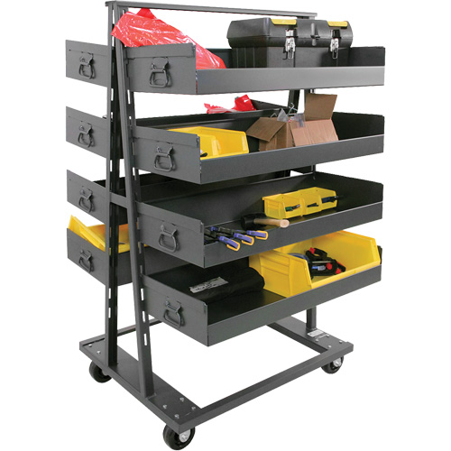 Valleycraft F89067VCGY Double-Sided Heavy Duty A-Frame Cart with 8 Large Lipped Trays, 38" x 30" x 63", 2500 lbs. Capacity