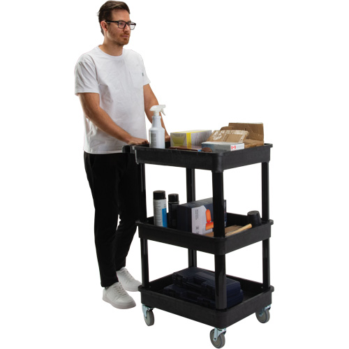 KLETON MQ184 Utility Cart with Deep Lip Shelf, 3 Tiers, 19" x 39-1/2" x 28-1/4", 330 lbs. Capacity