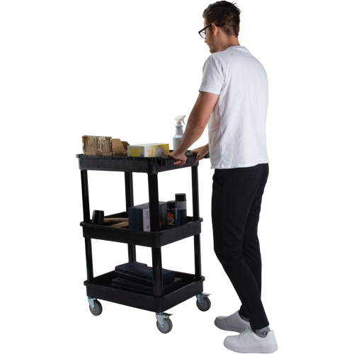 KLETON MQ184 Utility Cart with Deep Lip Shelf, 3 Tiers, 19" x 39-1/2" x 28-1/4", 330 lbs. Capacity