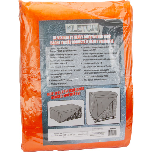 KLETON NAA096 High-Visibility Heavy-Duty Woven Tarp, Polyethylene, Green/Orange, 16' x 20' x 12 mils