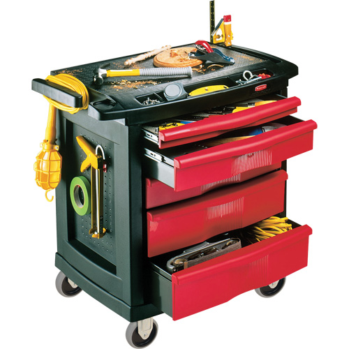 Rubbermaid FG773488BLA 5-Drawer Mobile Work Centre, Plastic Surface