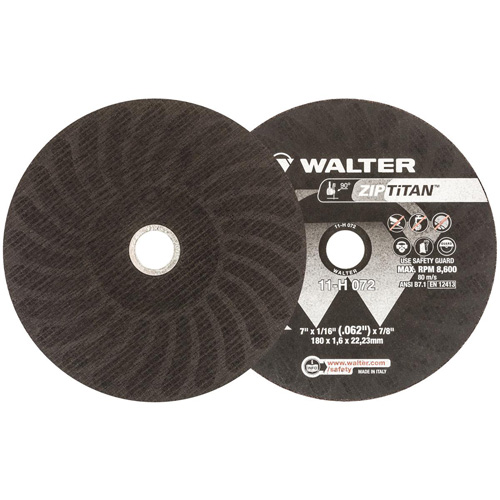 Walter Technologies Pour Surface 11H072 Disque de coupe Zip Titan, 7" x 1/16", Arbre de 7/8", Type 1, Carbure de silicium, 8600 Tr/min