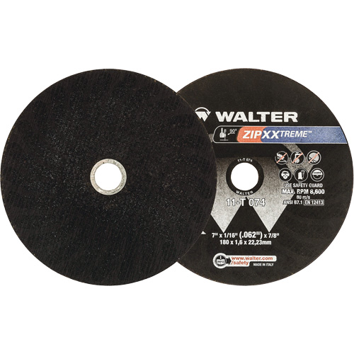 Walter Surface Technologies 11T074 Zip Xxtreme Cut-Off Wheel, 7" x 1/16", 7/8" Arbor, Type 1, Aluminum Oxide, 8600/12200 RPM