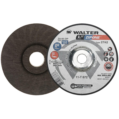Walter Technologies Pour Surface 11T672 Disque de tronçonnage ZIP ONE, 7" x 3/64", Arbre de 7/8", Type 27, Zirconium, 8600 Tr/min